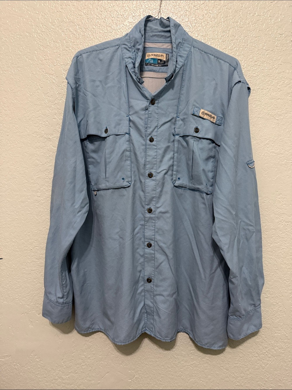Magellan Outdoors Men's Pale Blue checkered Lightweight Utility Shirt-Jacket